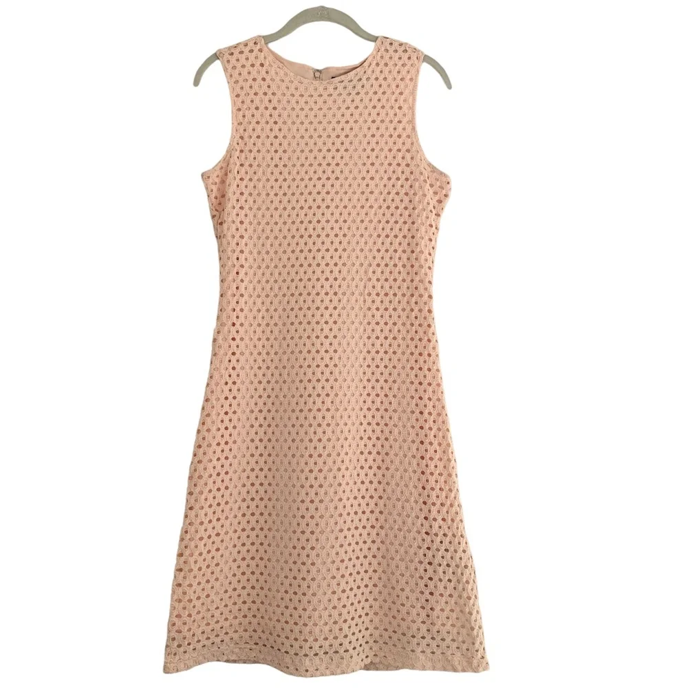 Sharagano MIDI Dress Peach OverLace Sleeveless Stretch Size 6 - Picture 1 of 7